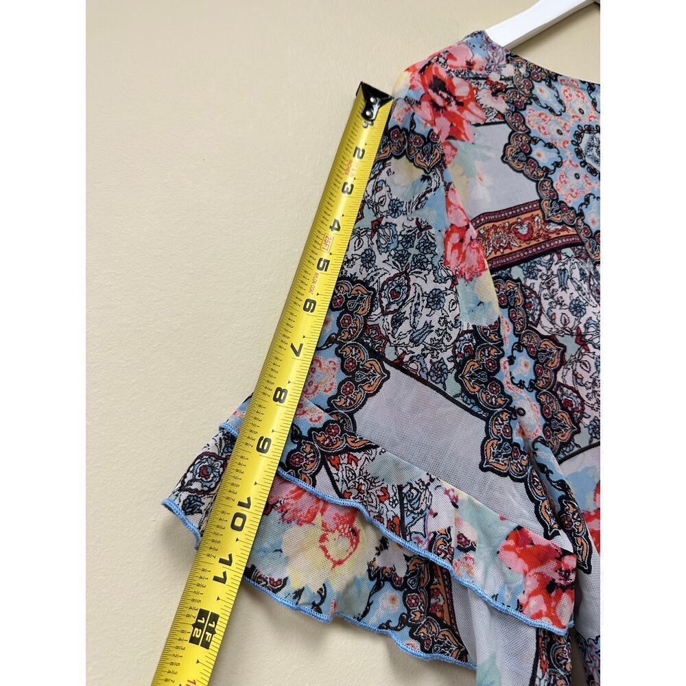 Size 18 W Plus Mesh Cato Boho Floral Colorful Unique Stretch Vacation Top Shirt - Picture 6 of 10